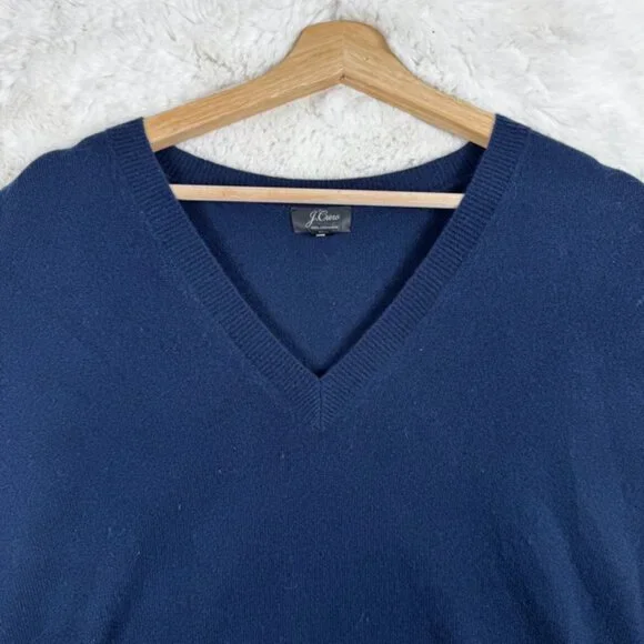 J Crew V Neck Sweater 100% Cashmere Navy Blue Women's Small Classic Preppy - Picture 2 of 7